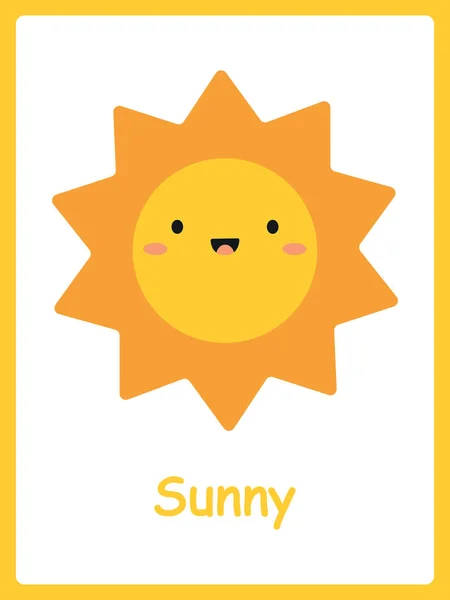 Card Weather Elements Cute Cartoon Sun Childrens Cards Learning Vector — Stock Vector