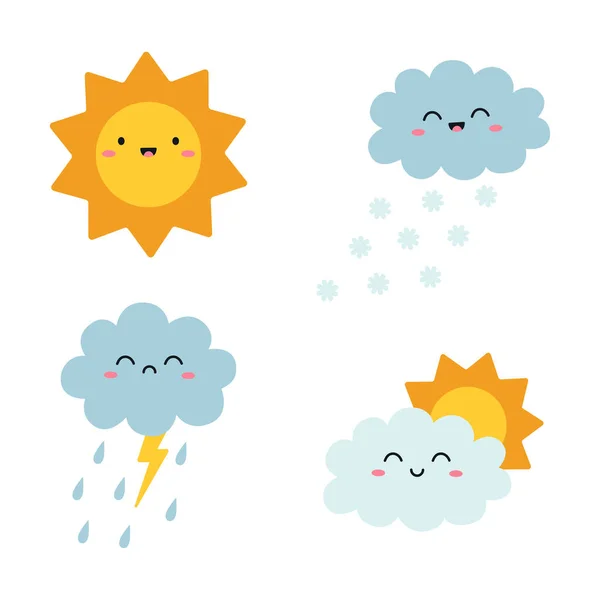 Симпатичные Карикатурные Изображения Погодных Условий Детские Наклейки Погодными Условиями Векторная — стоковый вектор