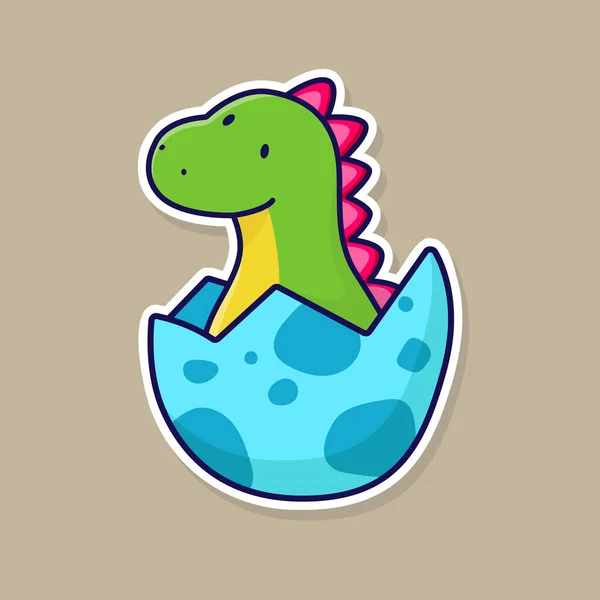 Personaje Dinosaurio Colorido Recién Nacido Lindos Reptiles Divertidos Huevo Etiqueta — Vector de stock