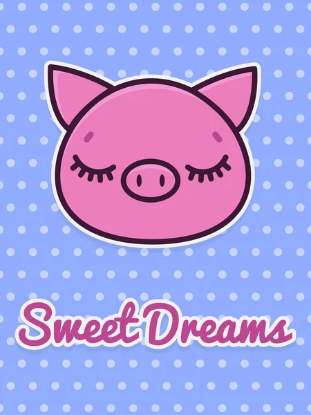 Cartão Postal Dos Sonhos Porco Desenho Animado Bonito Adormecido Ilustração —  Vetores de Stock