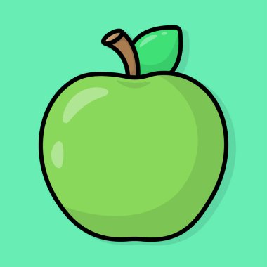 Çizgi film parlak yeşil elma. Vektör illüstrasyonu.