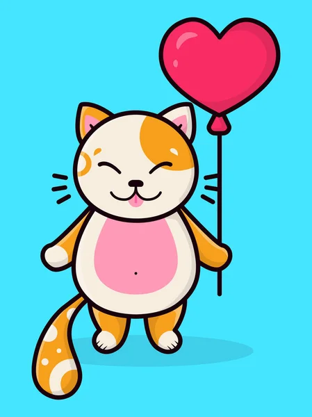 Cartoon Cute Ginger Kitten Heart Balloon Childrens Card Childrens Poster — Stock Vector