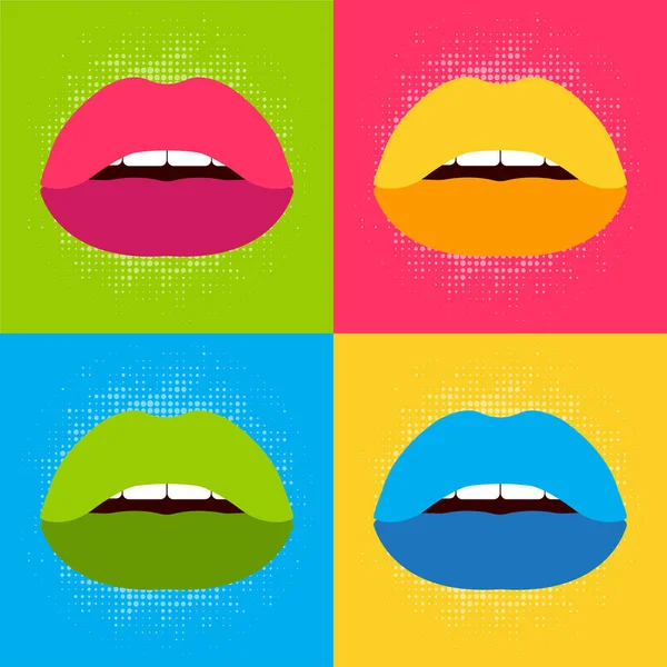 Pop Art Poster Multicolored Lips Multicolored Background Vector Illustration — Stock Vector