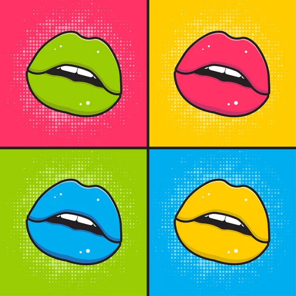 Pop Art Poster Multi Colored Lips Multi Colored Background Vector — Vetor de Stock