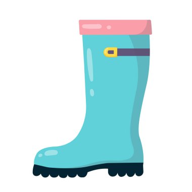 Beyaz arka planda mavi lastik botlar var. Yan görüş. Vektör illüstrasyonu.