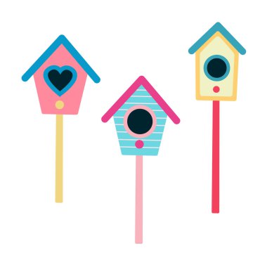 Üç farklı kuş yuvası. Düz biçimli vektör illüstrasyonu.