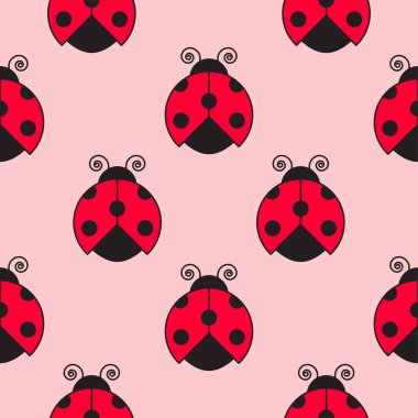 Kusursuz desen. Kırmızı uğur böceği. Vektör illüstrasyonu.