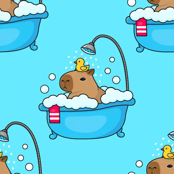 원활한 Capybara는 목욕을합니다 일러스트 로열티 프리 스톡 일러스트레이션