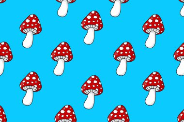 Kırmızı sinek agariklerinin kusursuz deseni. Vektör illüstrasyonu.