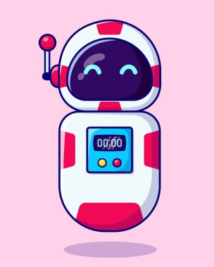 Sevimli çizgi film robotu. Yapay Zeka. Robot asistan. Vektör illüstrasyonu.