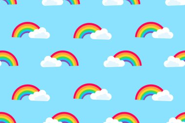 Gökkuşağı: Kusursuz Desen. Vektör çizimi. Tekstil, duvar kâğıtları, hediye paketi ve dijital tasarımlarda kullanım için ideal.