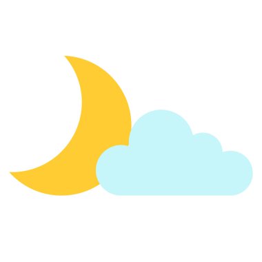 Hilal ve bulut simgesi. Beyaz arkaplanda izole edilmiş düz biçimdeki vektör illüstrasyonu.