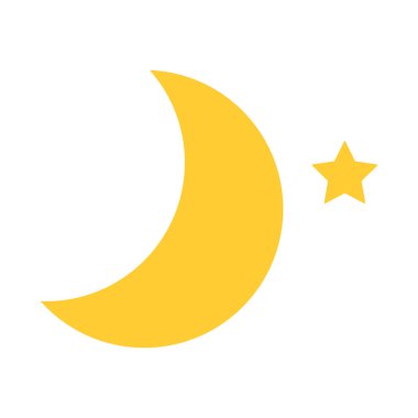 Hilal ve yıldız ikonu. Beyaz arkaplanda izole edilmiş düz biçimdeki vektör illüstrasyonu.