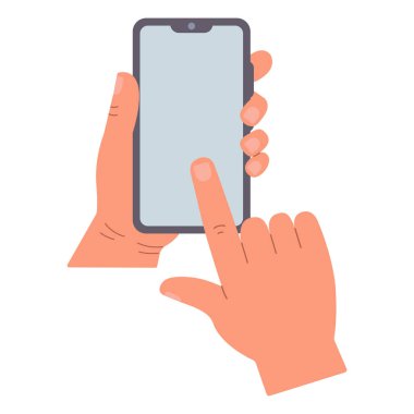 Eller ve akıllı telefon. Temassız ödeme. Düz biçimli vektör illüstrasyonu.