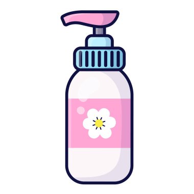 Şişe ve şeker kutusu. Sıvı sabun. Vücut kremi. Beyaz arkaplanda vektör illüstrasyonu.