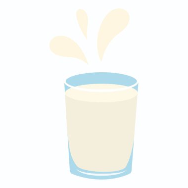 Bardakta süt. Süt damlaları. Vektör illüstrasyonu.