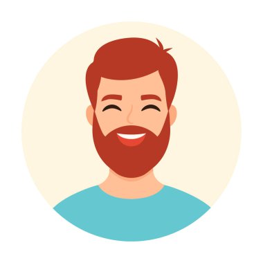 Kızıl sakallı mutlu kızıl saçlı adamın portresi. Vektör basit düz illüstrasyon.