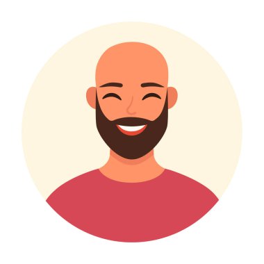 Koyu sakallı mutlu kel adamın portresi. Vektör basit düz illüstrasyon.