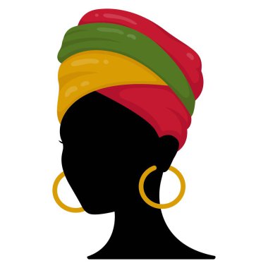 Afrikalı Amerikalı. Kadın silueti. Düz biçimli vektör illüstrasyonu.