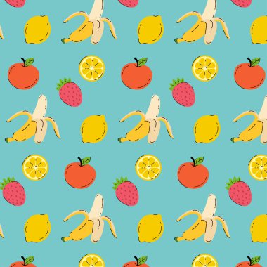 Şekil meyveler ve meyveler. Düz biçimli vektör illüstrasyonu.