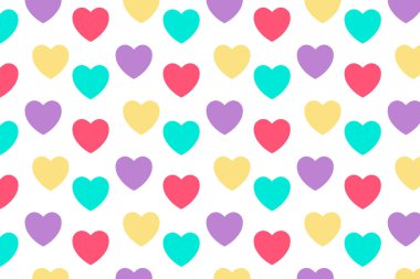 Çok renkli kalpleri olan bir model. Vektör illüstrasyonu.