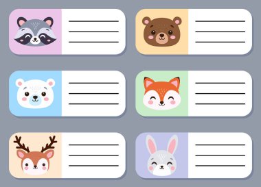 Orman hayvanı etiketleri. Elle çizilmiş. Vektör illüstrasyonu.