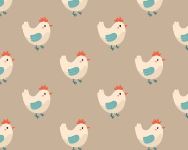 Tavukla komik desen. Düz biçimli vektör illüstrasyonu.