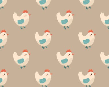 Tavukla komik desen. Düz biçimli vektör illüstrasyonu.