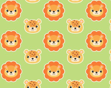 Sevimli aslan ve leopar. Kusursuz Afrika modeli. Vektör illüstrasyonu.