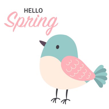 Sweet bird. A postcard of hello spring. Vector illustration in flat style.
