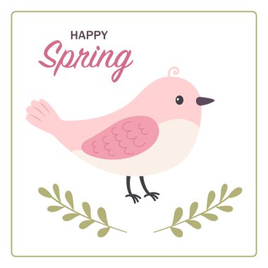 Sweet bird. A postcard of hello spring. Vector illustration in flat style.