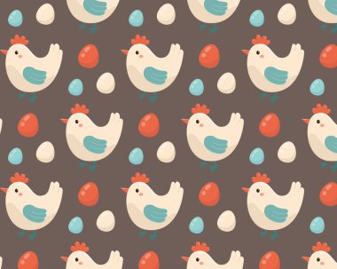 Tavuk ve yumurta desenli. Düz biçimli vektör illüstrasyonu.