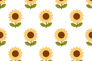 Ayçiçeği deseni. Merhaba bahar. Düz biçimli vektör illüstrasyonu.