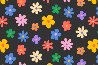 Çok renkli farklı çiçeklerden oluşan bir desen. Elle çizilmiş. Vektör illüstrasyonu.