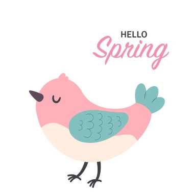 Sweet bird. A postcard of hello spring. Vector illustration in flat style.