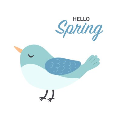 Sweet bird. A postcard of hello spring. Vector illustration in flat style.