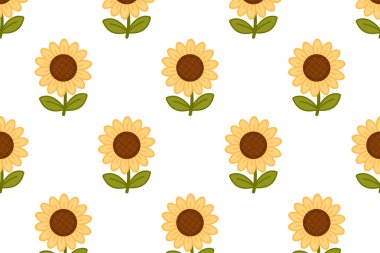 Ayçiçeği deseni. Merhaba bahar. Düz biçimli vektör illüstrasyonu.