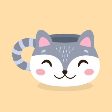 Kedi kafası şeklinde şirin bir kupa. Vektör illüstrasyonu.