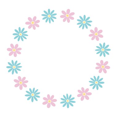 Bahar çiçeklerinin yuvarlak çerçevesi. El çizimi vektör illüstrasyonu.