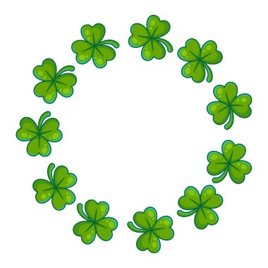 Yuvarlak çerçeve. Üç yapraklı yonca. Elle çizilmiş. Vektör illüstrasyonu.