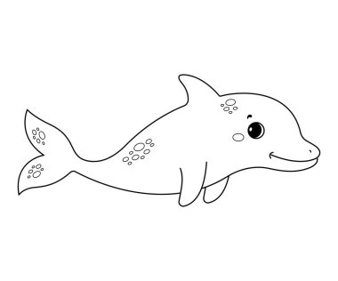 Çizgi film yunusu. Boyama sayfası. Vektör sevimli illüstrasyonlar.