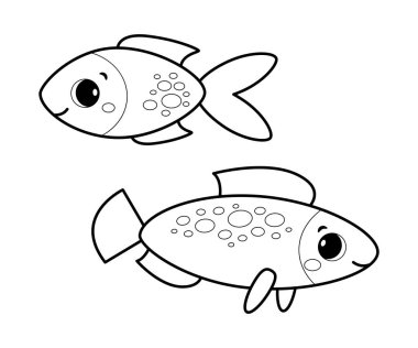 Çizgi film balığı. Boyama sayfası. Vektör sevimli illüstrasyonlar.