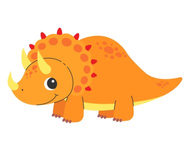 Beyaz arka planda sevimli bir dinozor. Çizgi film triceratops. Vektör illüstrasyonu.
