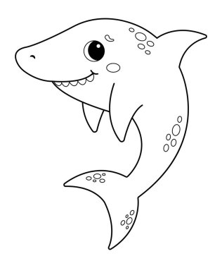 Çizgi film köpekbalığı renklendirme sayfası. Vektör sevimli illüstrasyonlar.