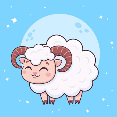 Sevimli çizgi film koyunu. Koç burcu burcu. Vektör illüstrasyonu.