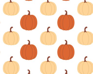 Elle çizilmiş şirin balkabakları. Sıcak bir sonbahar şablonu. Vektör illüstrasyonu.