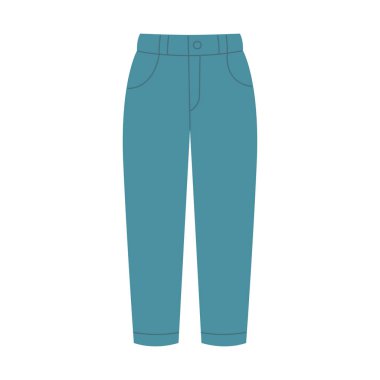 Uzun pantolonlar. Denim giysileri. Elle çizilmiş illüstrasyon. Düz vektör çizimi beyaz arkaplanda izole edildi.