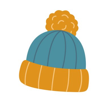 Örgü şapka. Elle çizilmiş illüstrasyon. Düz vektör çizimi beyaz arkaplanda izole edildi.