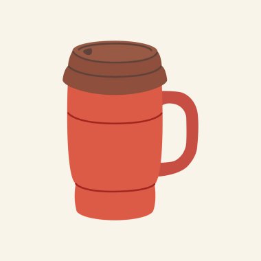 Termos bardağı, yeniden kullanılabilir bardak, sıcak içecekler için bardak. Seyahat kamp malzemeleri. Düz biçimli vektör illüstrasyonu.