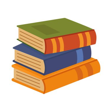 Renkli kapaklı bir yığın kitap. Beyaz arkaplanda izole edilmiş vektör illüstrasyonu. Düz biçim tasarımı.